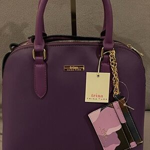 NWT! TRINA TURK PURPLE SATCHEL PURSE W/CARD CASE